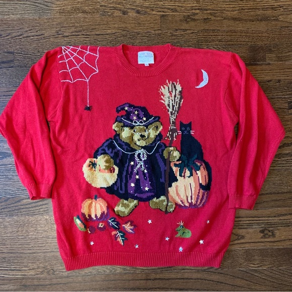 🧸 Vintage 90s Halloween Bear Sweater - Picture 1 of 7